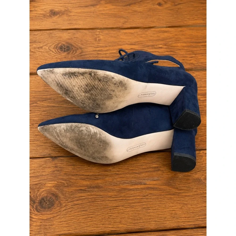 Comfortview Fatima Navy Blue Lace Up Cut Out Pointed Toe Block Heel Shootie 9.5M